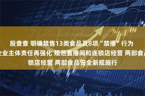 股查查 明确禁售13类食品及8项“禁播”行为 食品销售连锁企业主体责任再强化 规范直播间和连锁店经营 两部食品安全新规施行